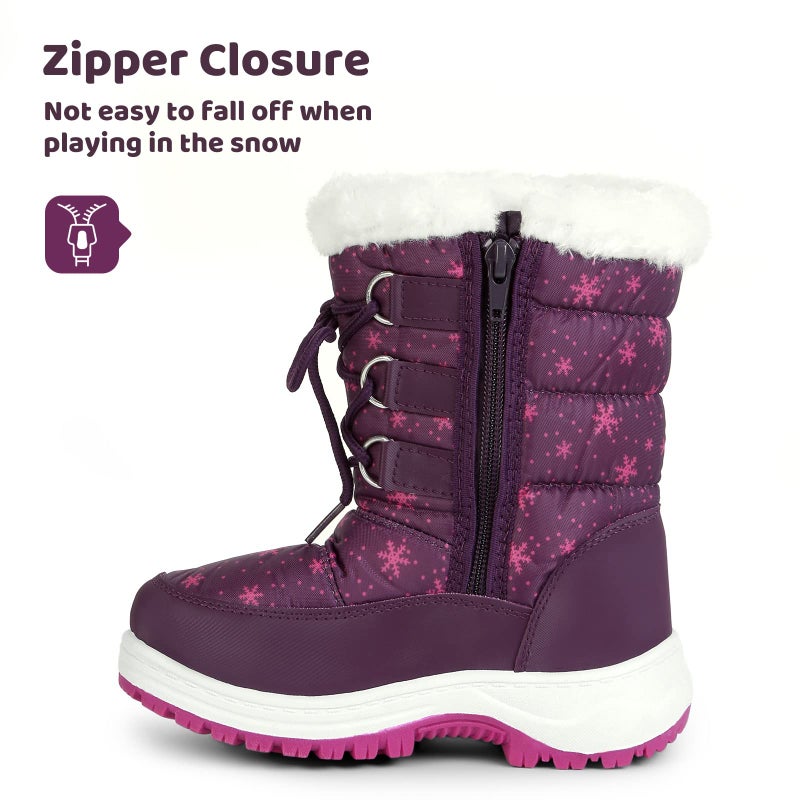 Apakowa Kids Girls Insulated Fur Winter Warm Snow Boots (Toddler/Little Kid) (Color : Purple, Size : 6 M US Toddler) - Image 2